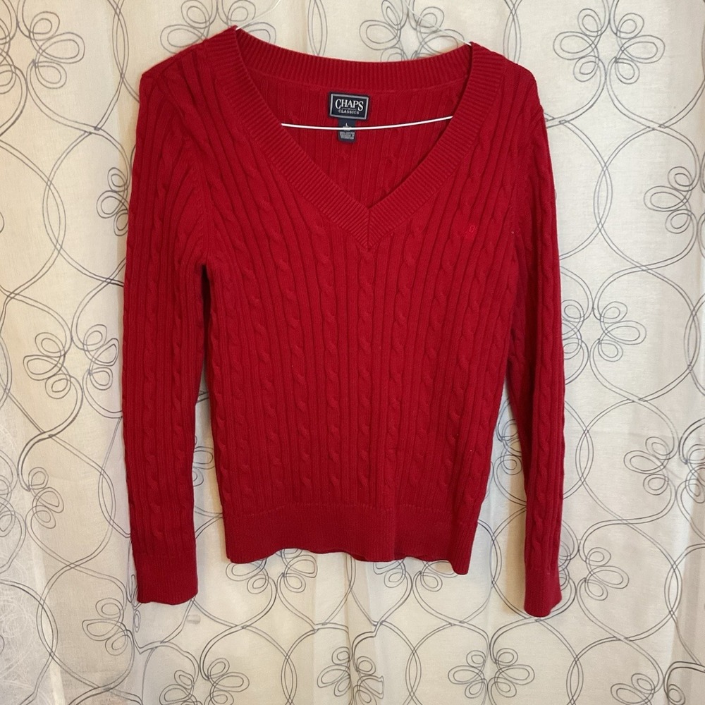 Ladies Chaps Classic Red‎ V-Neck Sweater Long Sleeve Size Large